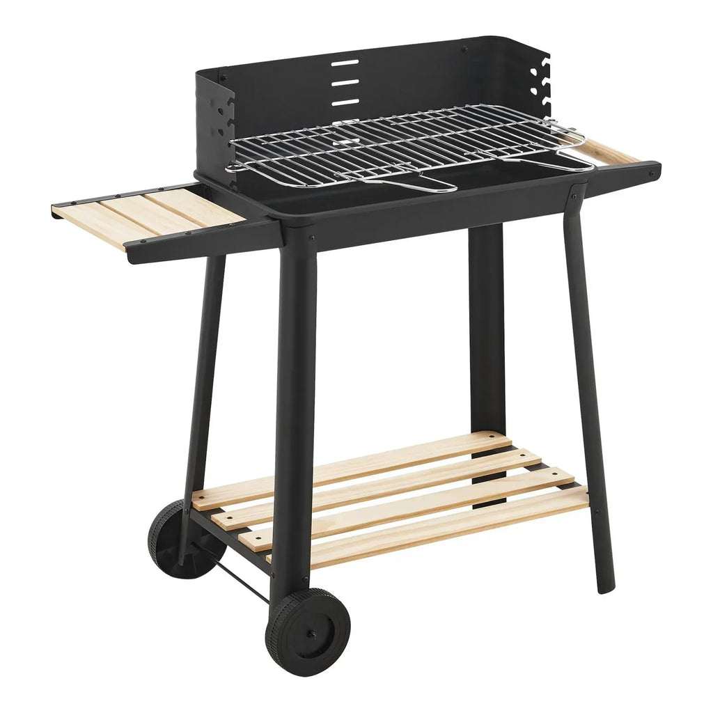 Grill węglowy Ari z 2 kółkami 78x86x30cm - czarny/drewno [casa.pro]