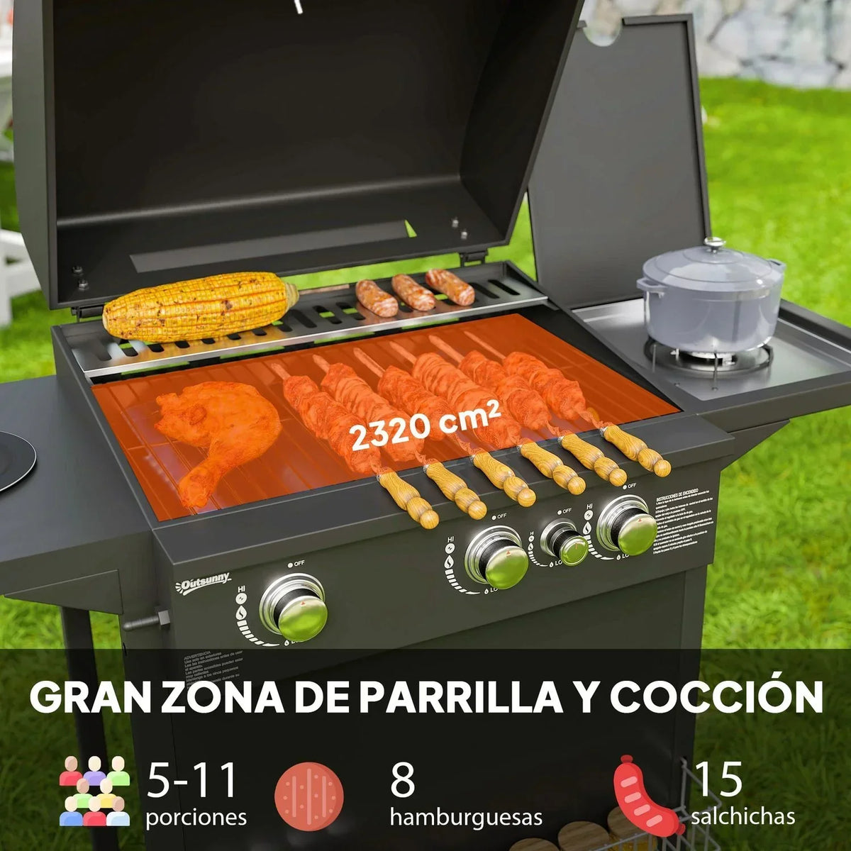 Grill gazowy ze stali ABS 123x57x98 cm-outsunny. Czarny