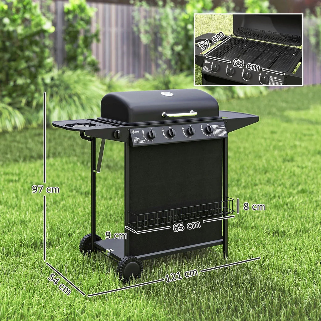 Grill Gazowy Ze Stali Abs 121x54x97 Cm-outsunny. Czarny