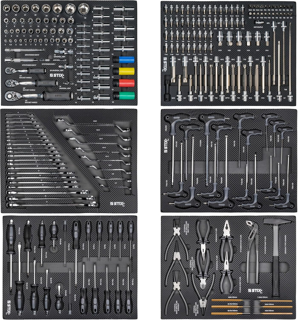 Stix UltimatePro C7/TS1 - Wózek narzędziowy z 267 elementami Cr-V - Zestaw narzędzi, wózek narzędziowy na kółkach, szuflady z łożyskami kulkowymi, blat drewniany
