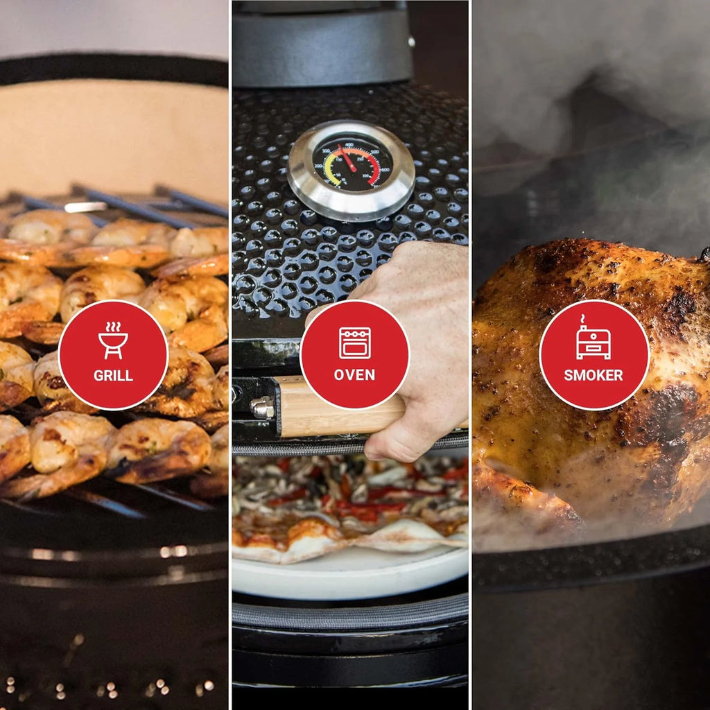 Kamado BONO BBQ - Wielki grill XXL z 10 akcesoriami - Ø 59 cm Kamado Grill z Akcesoriami - Czerwony grill wędzarniczy na taras, balkon lub do ogrodu