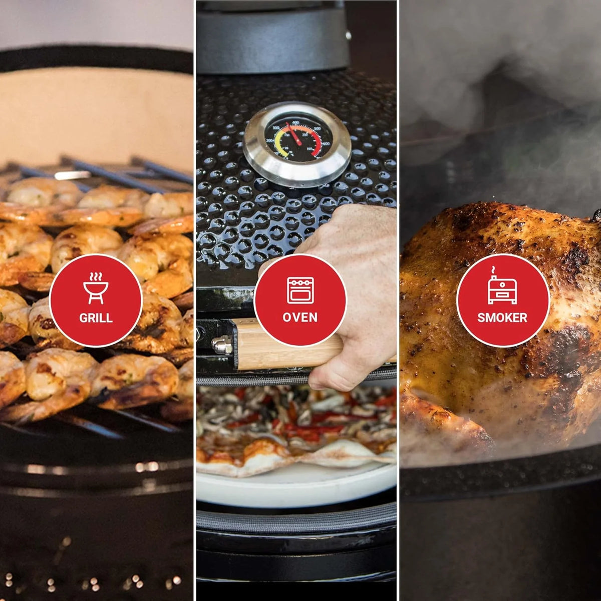 Kamado BONO BBQ - Wielki grill XXL z 10 akcesoriami - Ø 59 cm Kamado Grill z Akcesoriami - Czerwony grill wędzarniczy na taras, balkon lub do ogrodu