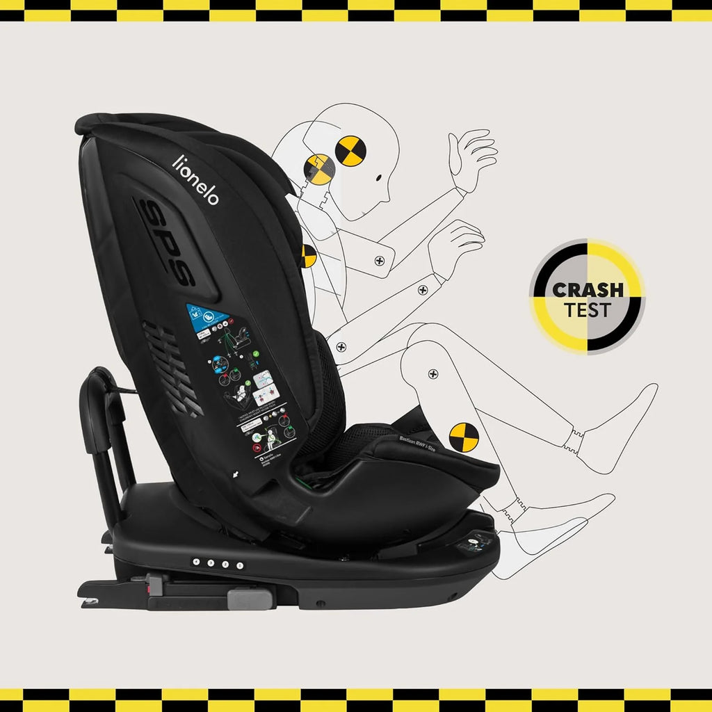 LIONELO Bastiaan RWF i-Size Obrotowy Fotelik Samochodowy 360° 0-36kg, Montaż Przodem i Tyłem do Kierunku Jazdy (18kg), ISOFIX TopTether, Regulowany Zagłówek i Oparcie, Ochrona Boczna
