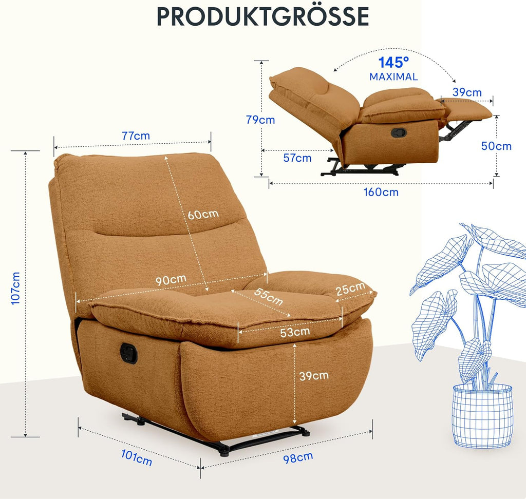 FLEXISPOT XC6 Fotel Relaxacyjny, Obrotowa Kanapa z Funkcją Bujania, Fotel TV z Regulowanym Oparciem, Rozkładany Fotel do Sypialni, Salonu i Kina Domowego (Beżowy)