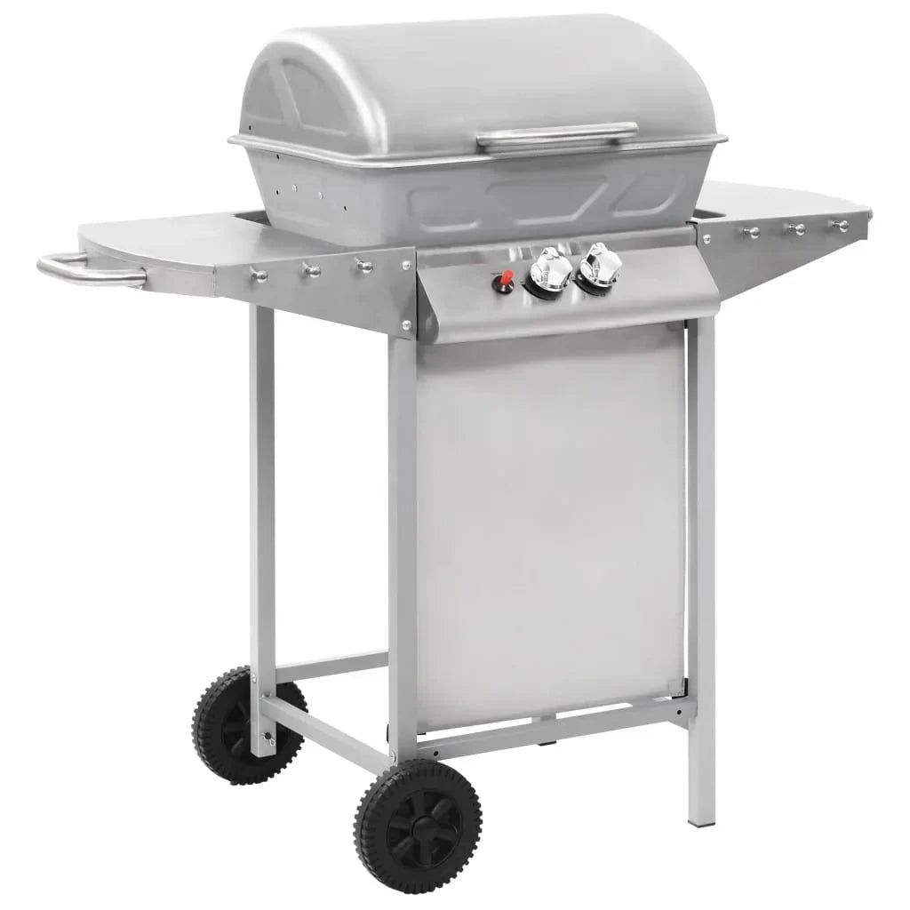 Przenośny grill gazowy z 2 strefami, srebrny, stal nierdzewna Vidaxl