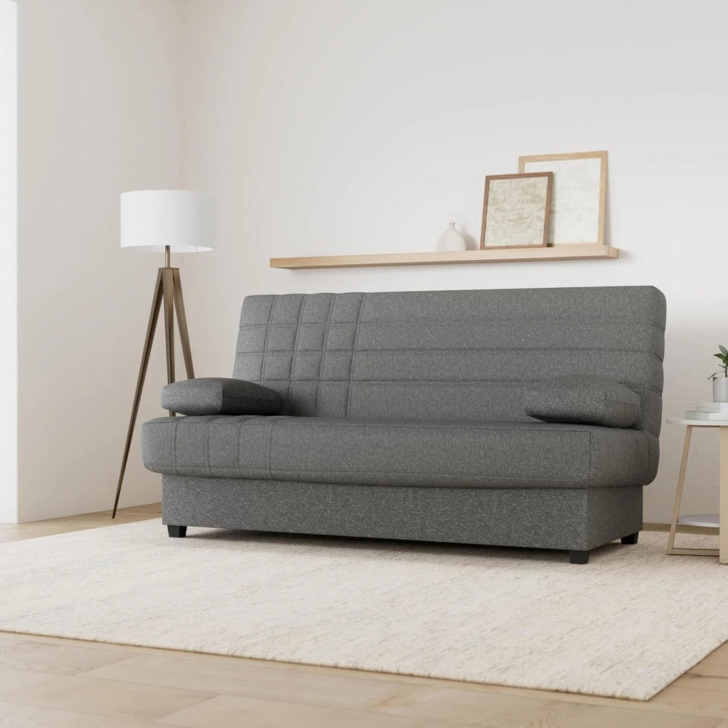 SHIITO - Sofa Rozkładany 3-osobowy z Pojemnikiem na Pościel - 100 x 193 x 100 cm - Model Romeo - z Systemem Clic-Clac - Zawiera 2 Poduszki - Kolor Ciemnoszary