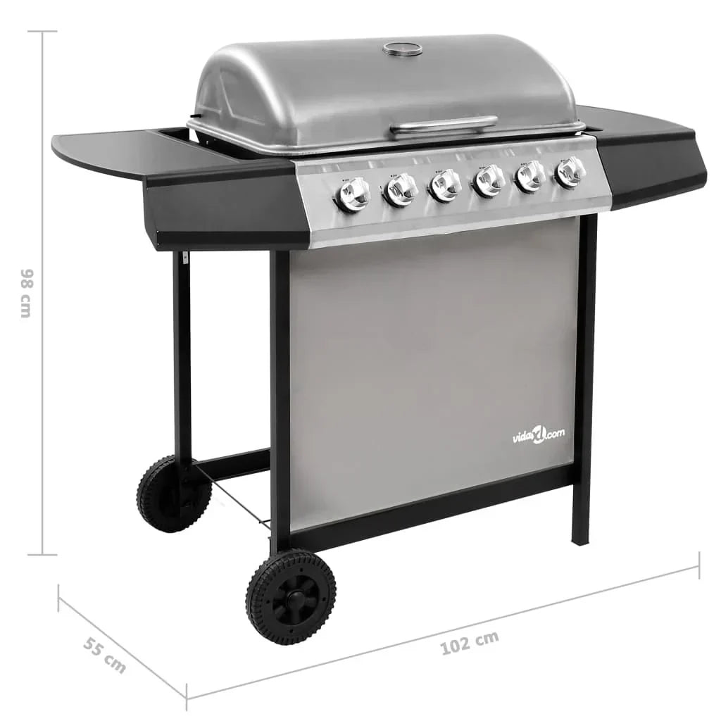 Grill Gazowy 6-Palnikowy Czarno-Srebrny Vidaxl
