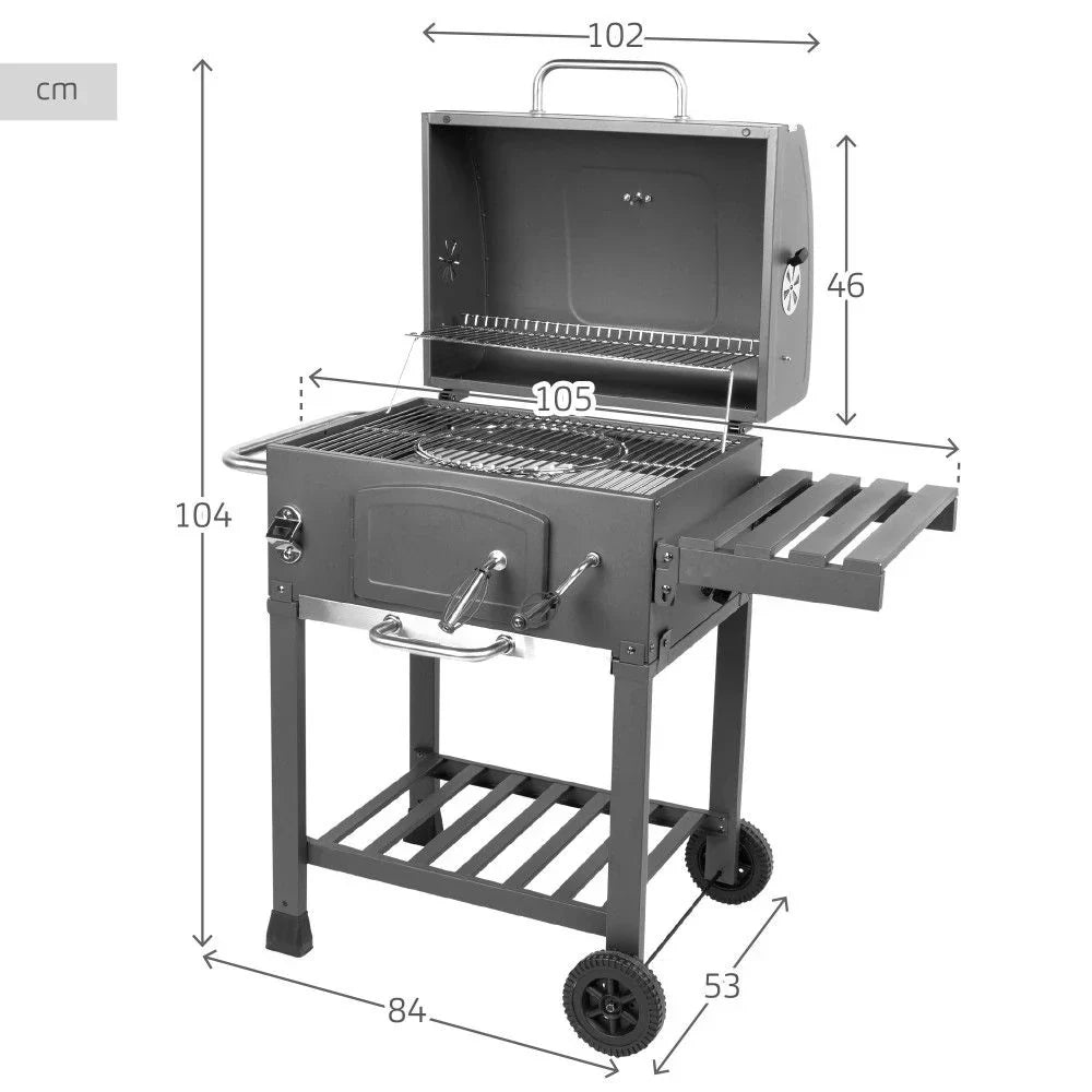 Grill Węglowy Przenośny Z Wędzarnią 102x65x104 Cm - Stal. Czarny