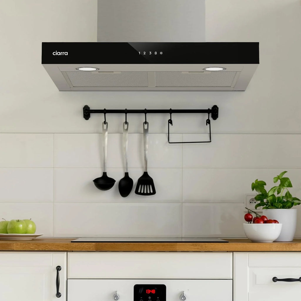 Ciarra CBCS6102 Okap Kuchenny 60cm 650 m³/h - Sterowanie Dotykowe i Wi-Fi - 4 Prędkości - Odsysanie Zewnętrzne i Recyrkulacja Wewnętrzna przez Filtr Węglowy CBCF003 - Stal Nierdzewna