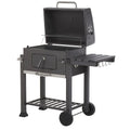 Grill węglowy stalowy szary z pokrywą rusztem kółkami 2 półkami termometrem wyjmowanym popielnikiem ogród Pavlof - szary