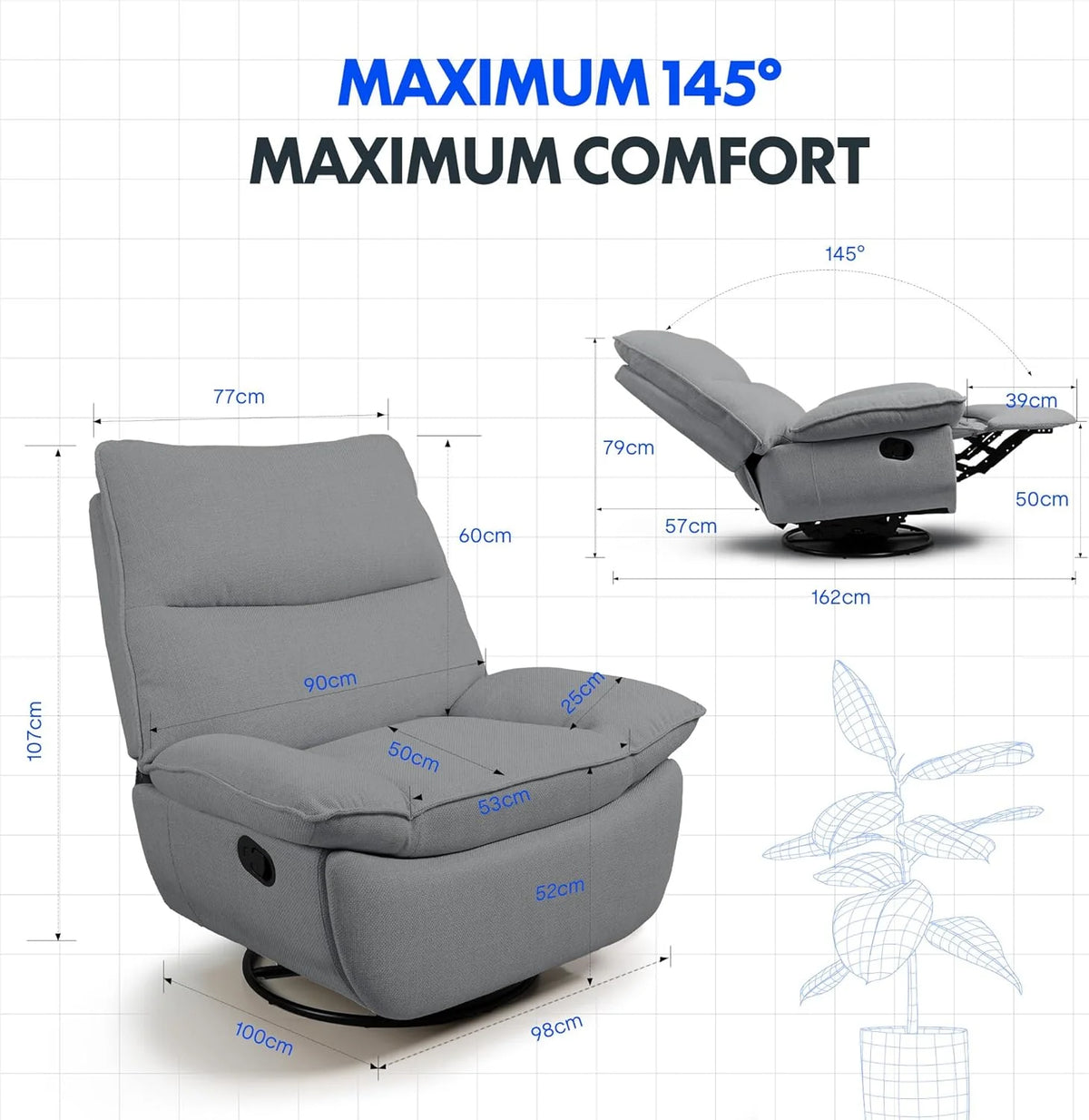 FLEXISPOT XC6 Fotel Relaxacyjny, Obrotowa Kanapa z Funkcją Bujania, Fotel TV z Regulowanym Oparciem, Rozkładany Fotel do Sypialni, Salonu i Kina Domowego (Beżowy)