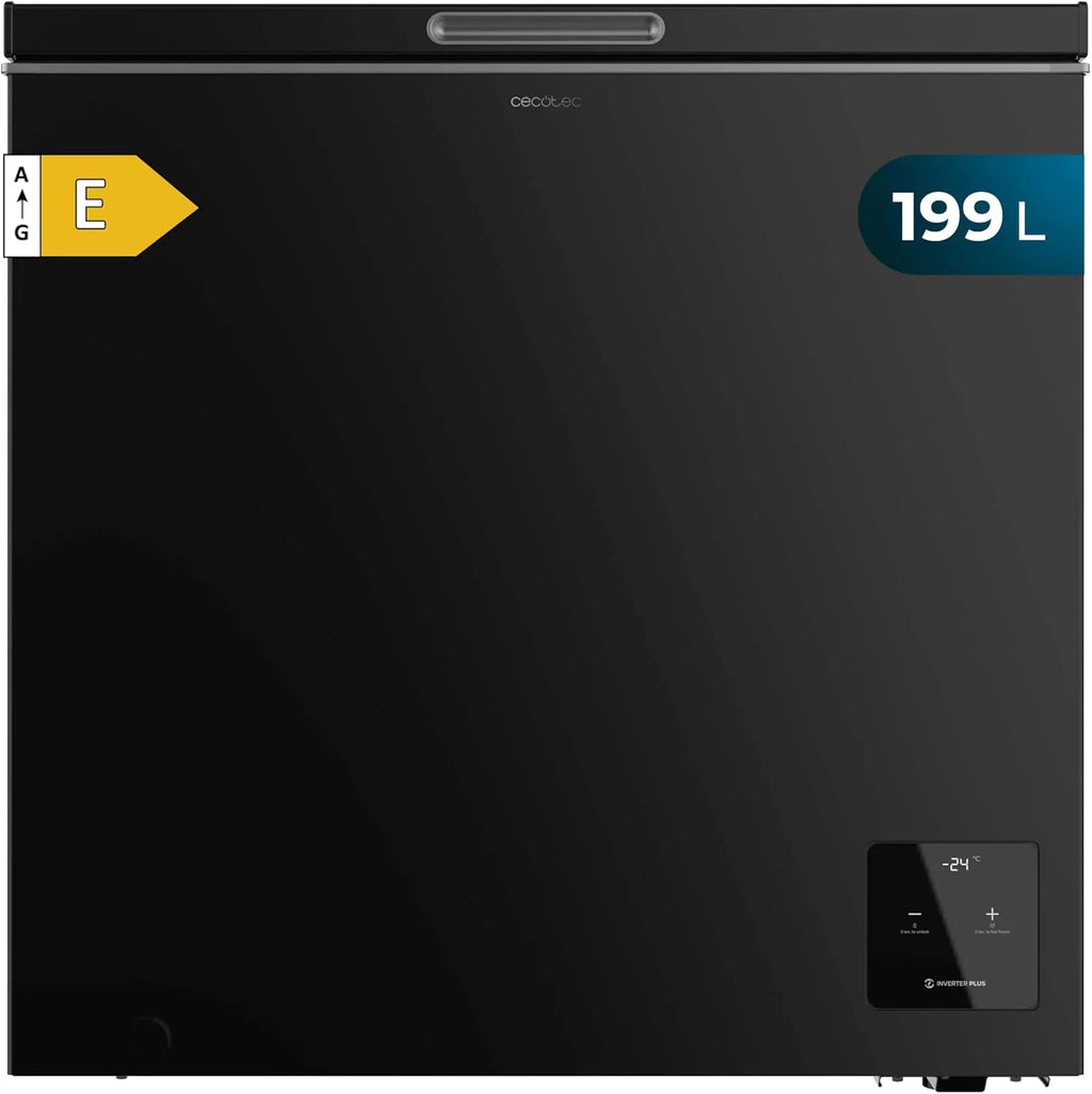 Cecotec Congelador Horizontal De 199 L Bolero Coolmarket Chest 199 Black E. Wykończenie w kolorze czarnym, 83,5 cm wysokości, Kompresor Inverter Plus i tryb szybkiego mrożenia (Fast Freezing)