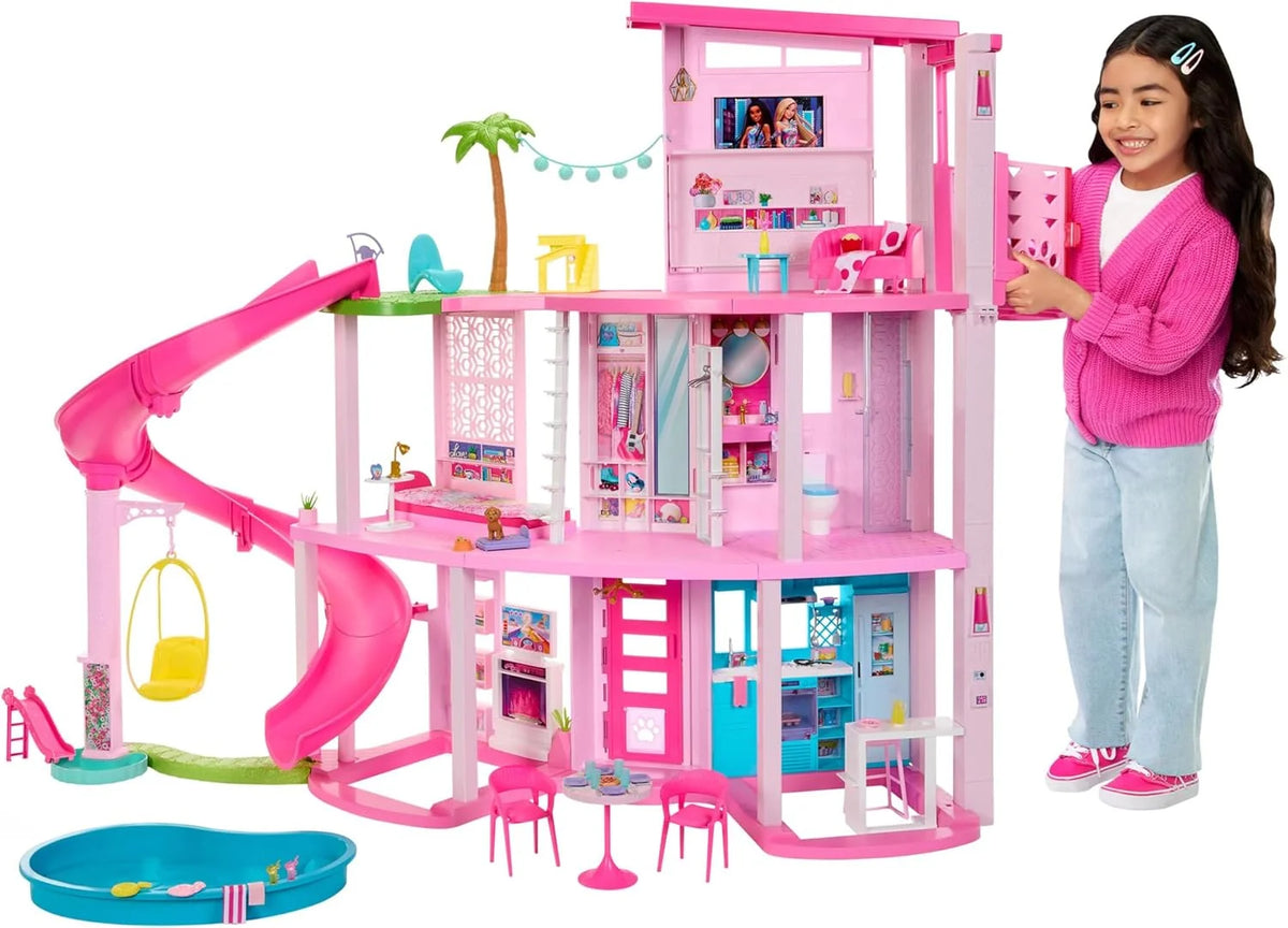 Barbie Dreamhouse 2023 Trzypiętrowy Domek dla Lalek z Ponad 75 Meblami i Akcesoriami, +3 lata (Mattel HMX10)