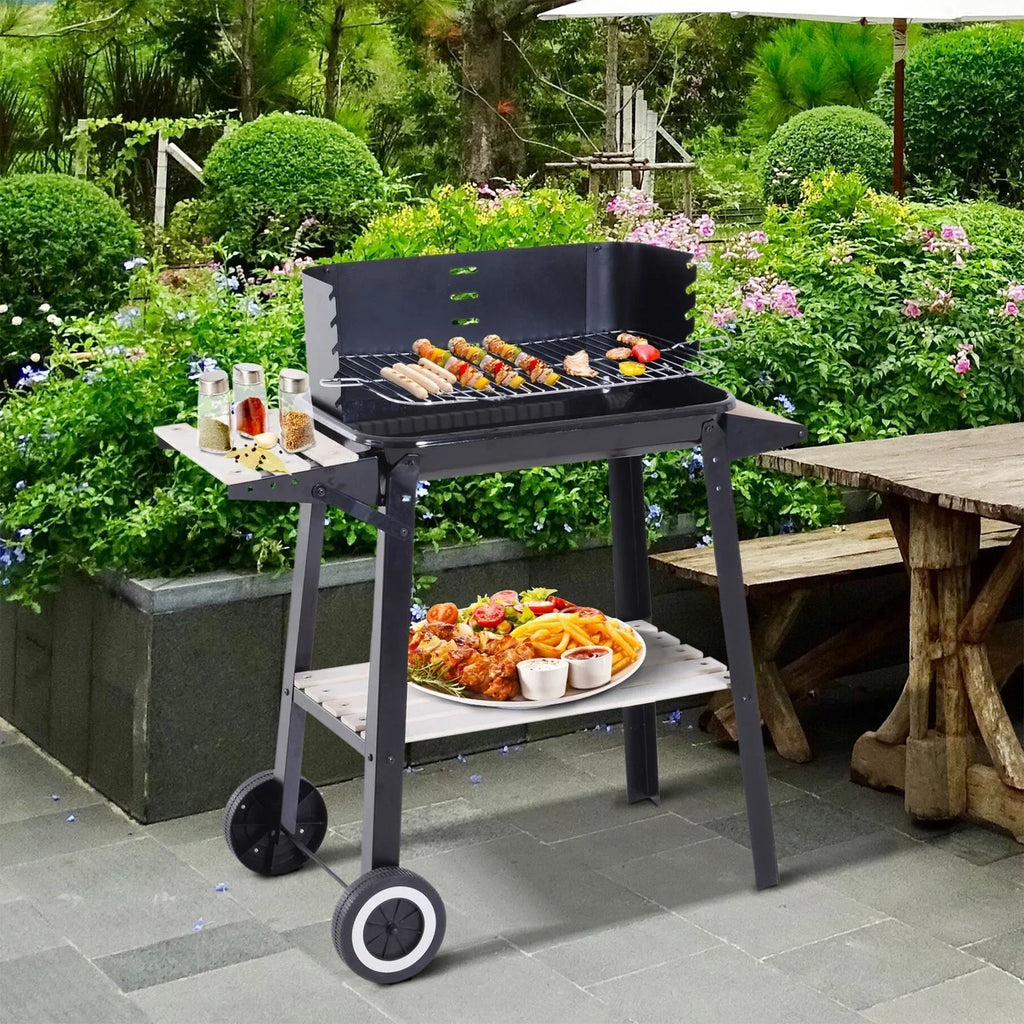 Grill węglowy BBQ z kółkami i półką Outsunny 83x37x87cm czarny