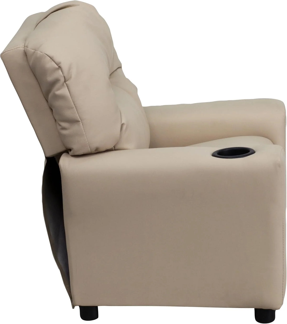 Flash Furniture Contemporary Kids Recliner with Cup Holder, Wood, Beige Vinyl, 26" x 21" x 21"