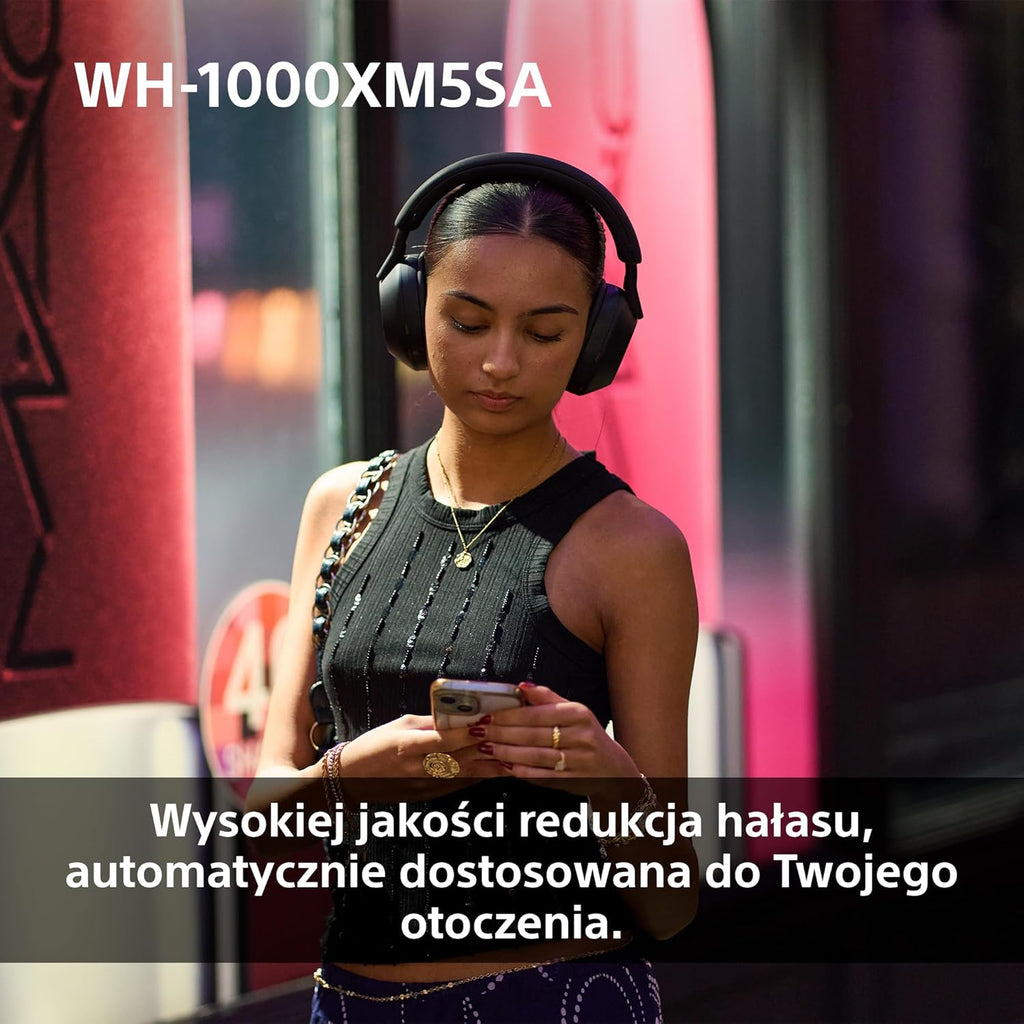 Sony WH-1000XM5 ANC Bezprzewodowe Słuchawki Nauszne z Redukcją Hałasu, Bluetooth, Clear Call Quality, Hi-Res, Do 30H Baterii, Szybkie Ładowanie, Alexa i Google Assistant, IOS i Android - Czarne