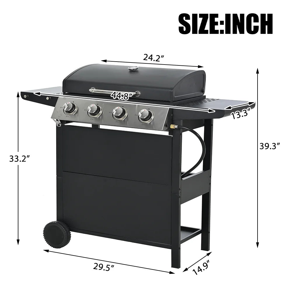 Grill gazowy SEGMART 4-palnikowy ze stali nierdzewnej 2026 – 34 200 BTU, grill ogrodowy/patio z dwoma składanymi półkami i termometrem, idealny na kemping i do gotowania na świeżym powietrzu