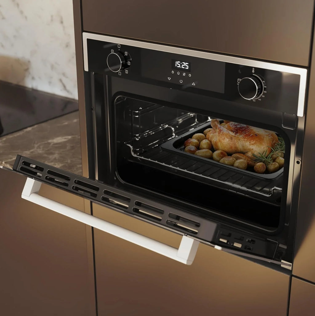 Cecotec Piekarnik do zabudowy 45 cm wysokości, wielofunkcyjny Bolero Hexa M224500 Edge A. 2600 W, pojemność 53 l, 7 funkcji, grill, grill wspomagany wentylatorem, termoobieg, rozmrażanie, Steam Base X2, Steam EasyClean, para