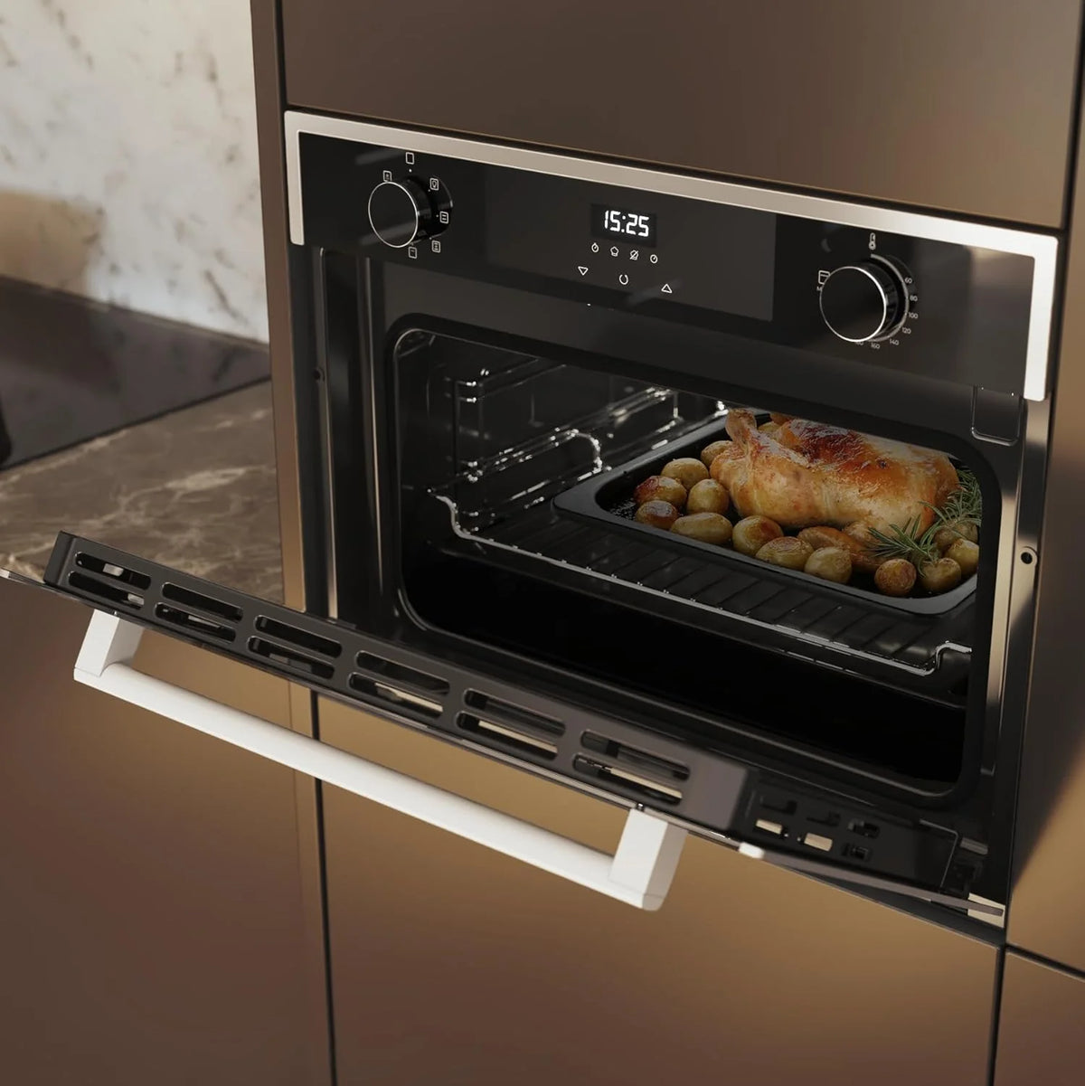 Cecotec Piekarnik do zabudowy 45 cm wysokości, wielofunkcyjny Bolero Hexa M224500 Edge A. 2600 W, pojemność 53 l, 7 funkcji, grill, grill wspomagany wentylatorem, termoobieg, rozmrażanie, Steam Base X2, Steam EasyClean, para