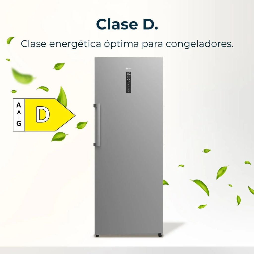 Cecotec Pionowa Zamrażarka Bolero CoolMarket UF 380 inox D. 380L, 1950W, Silnik Inverter Plus, Niskie Zużycie Energii, Total No Frost, Wyświetlacz w drzwiach, Możliwość Przekształcenia w Lodówkę, Multi Airflow