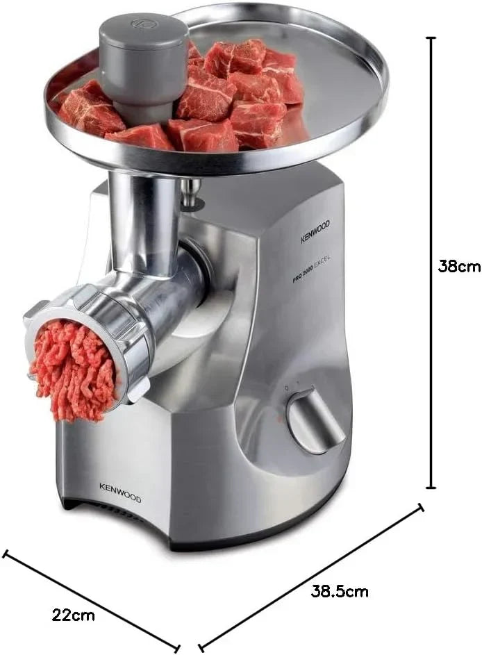 Maszynka do mielenia mięsa Kenwood Pro Food Mincer, elektryczna, 3 tarcze ze stali nierdzewnej, 2 prędkości, MG700, moc 2000W, srebrna