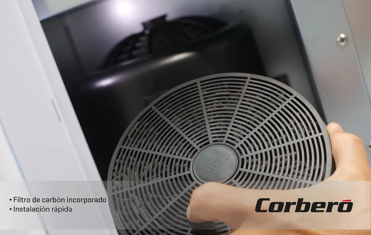 Corberó - Okap Dekoracyjny | NYASA9000B | 90 cm | 3 prędkości, sterowanie dotykowe, wydajność 1000 m3/h | Czarne szkło