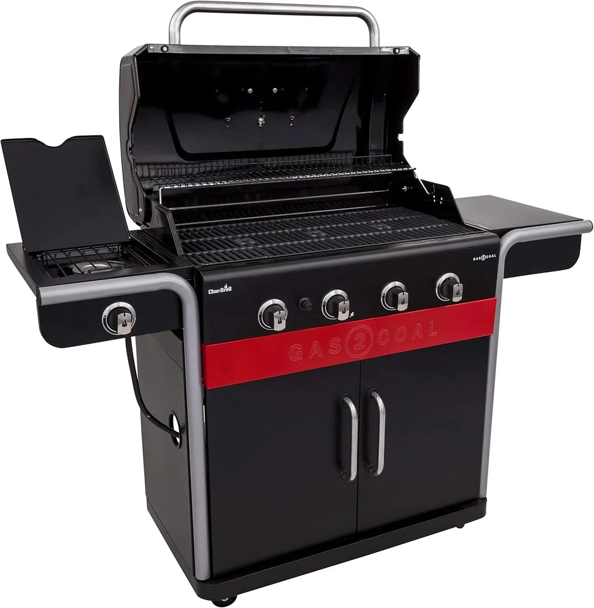 Gas2Coal® Grill hybrydowy: trzy palnikowy grill gazowy i węglowy, czarny.