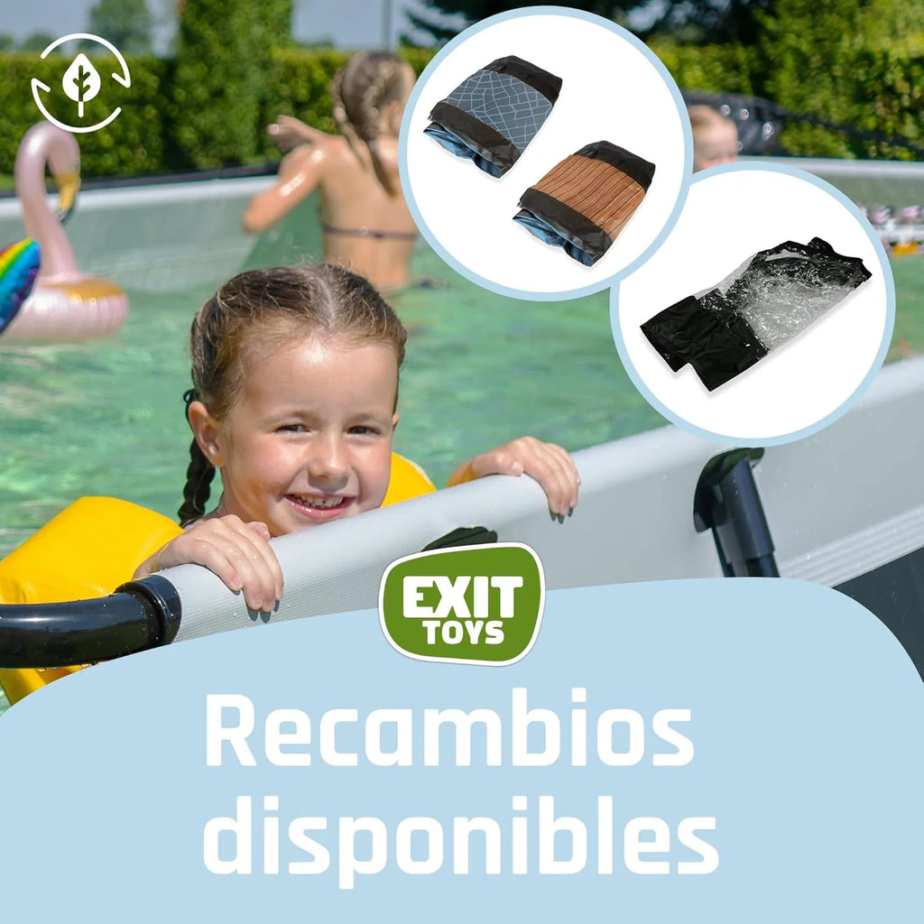 EXIT Toys Basen Drewniany z Daszkiem Słonecznym - 300x200x65cm - Kompaktowy Basen Prostokątny ze Stelażem z Pompą Filtracyjną Kartuszową - Optymalna Ochrona UV - Łatwy Dostęp - Unikalny Design - Brązowy