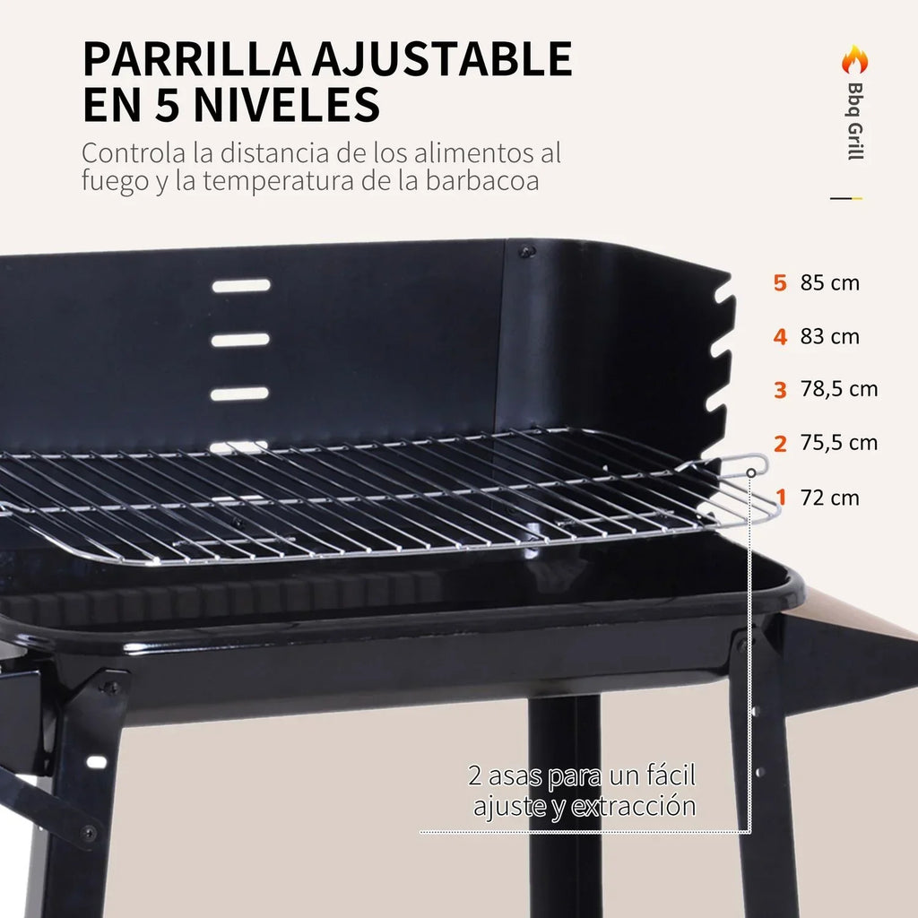 Grill węglowy BBQ z kółkami i półką Outsunny 83x37x87cm Czarny