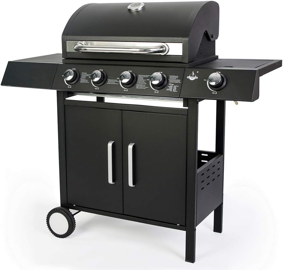 El Fuego® Grill gazowy "San Angelo 4+1", 4 główne palniki + 1 palnik boczny, stal nierdzewna, w zestawie wąż gazowy i reduktor ciśnienia, grill na kółkach, AY 582