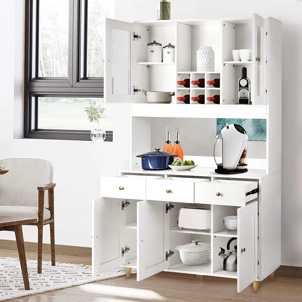VOWNER Szafka kuchenna/kredens, 100L x 38W x 181H cm, Regał do przechowywania, 5 Drzwi i 5 Regulowanych Półek, Biały