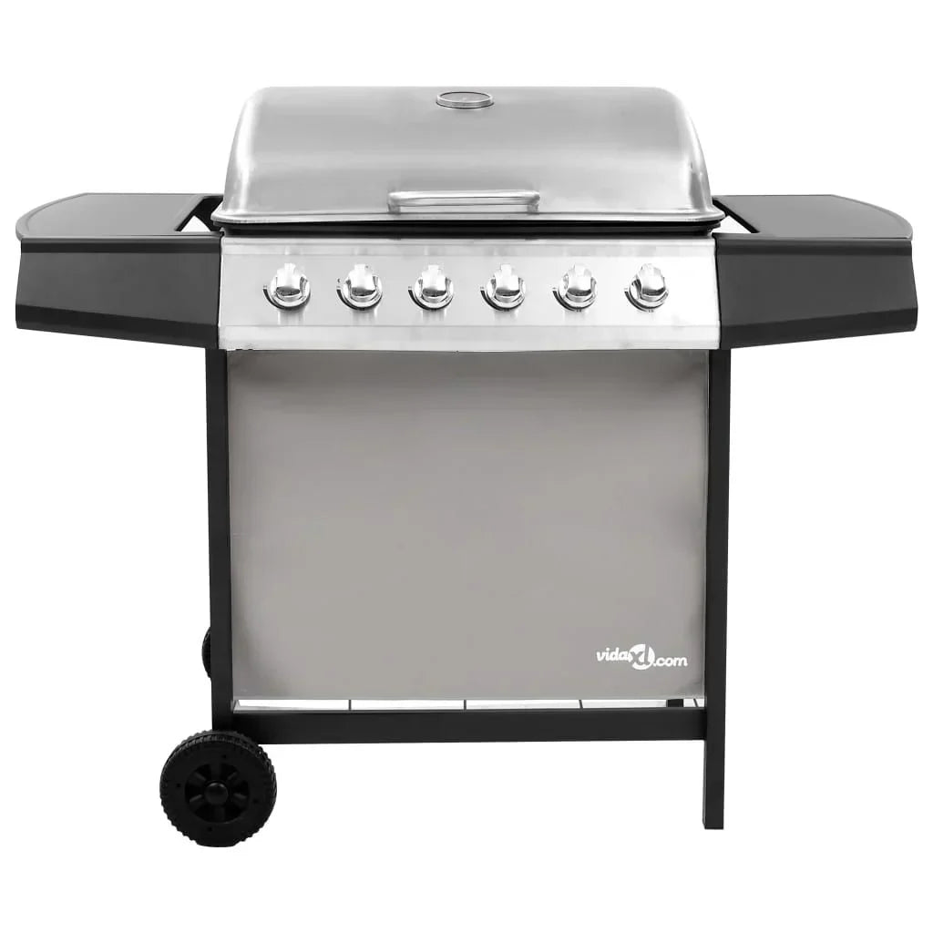 Grill Gazowy 6-Palnikowy Czarno-Srebrny Vidaxl