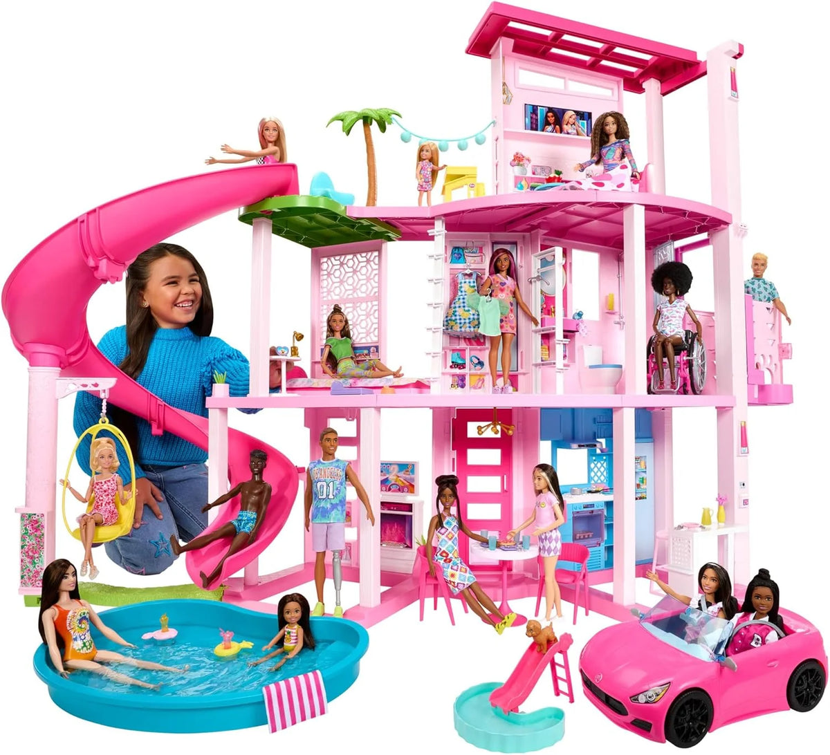 Barbie Dreamhouse 2023 3-piętrowy domek dla lalek z ponad 75 meblami i akcesoriami, od 3 lat (Mattel HMX10)