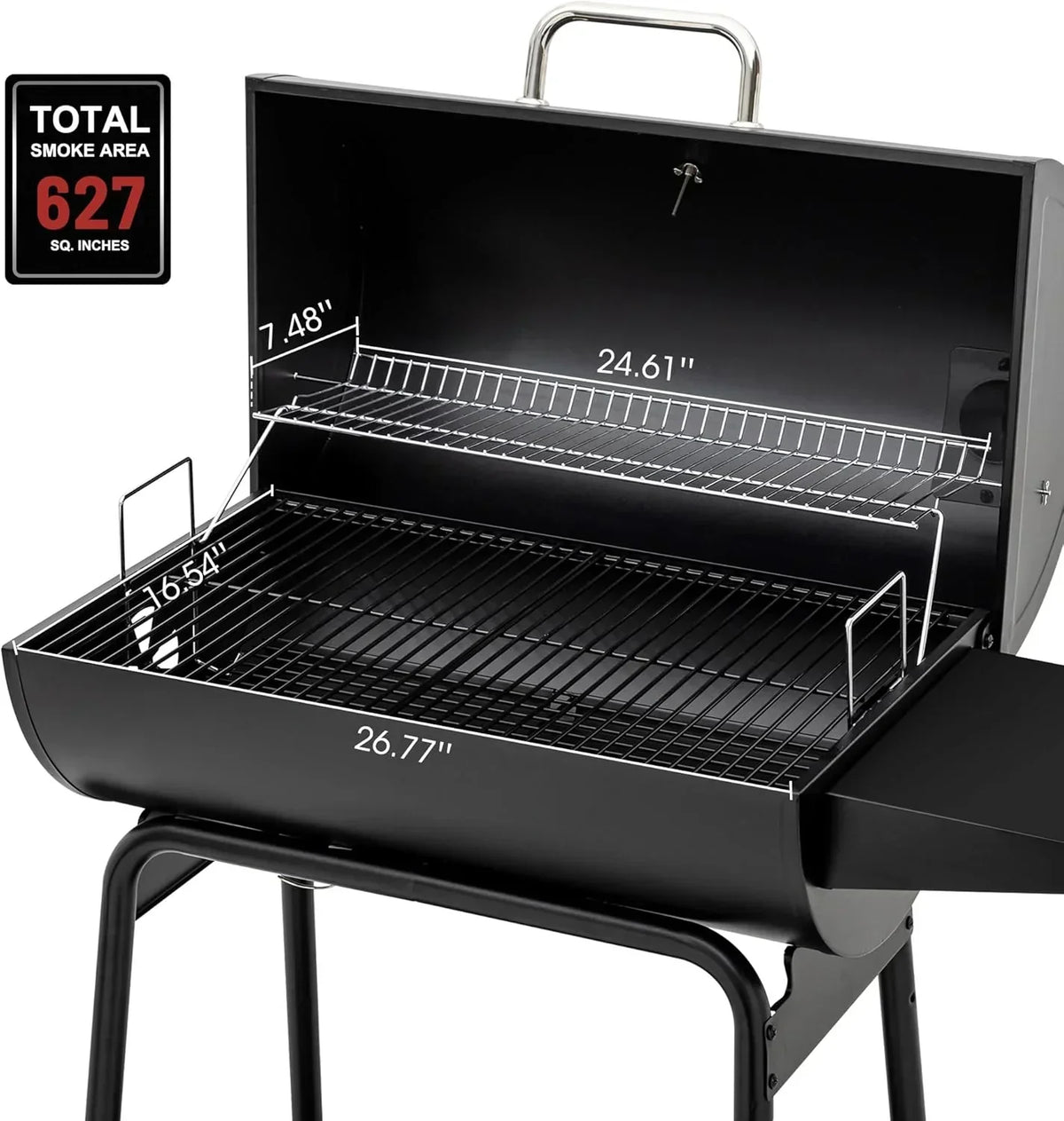 Grill węglowy Royal Gourmet CC1830 30 cali z bocznym stolikiem, grill zewnętrzny z 627 calami kwadratowymi powierzchni do gotowania na ogród, patio i imprezy, czarny, 2026