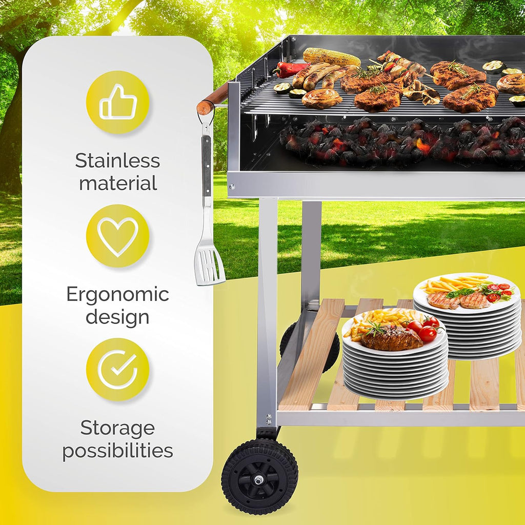 BBQ Collection Charcoal BBQ Grill Cart - Trolley - Stainless Steel