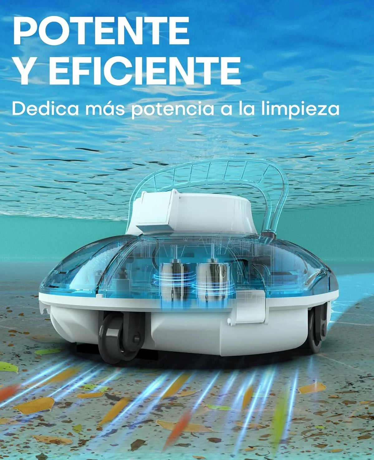 WINNY POOL CLEANER Winny 200 Odkurzacz Basenowy, Bezprzewodowy Robot Odkurzający Basen, 75 Min Autonomii, Baseny Naziemne 60m², Podwójna Filtracja, Automatyczne Parkowanie (Przezroczysty Niebiesko-Biały)