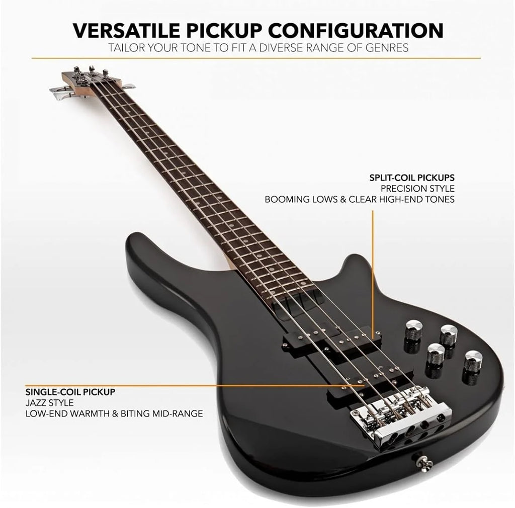 Gitara Basowa Elektryczna Chicago By Gear4music Z Wzmacniaczem 15 W, 4-strunowa, Czarna