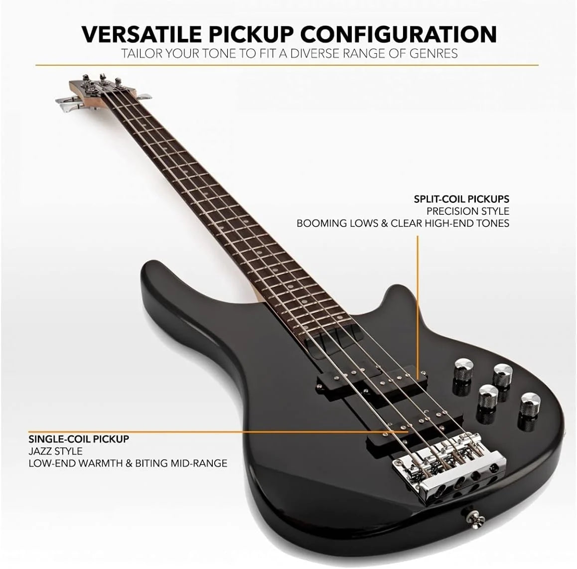 Gitara Basowa Elektryczna Chicago By Gear4music Z Wzmacniaczem 15 W, 4-strunowa, Czarna