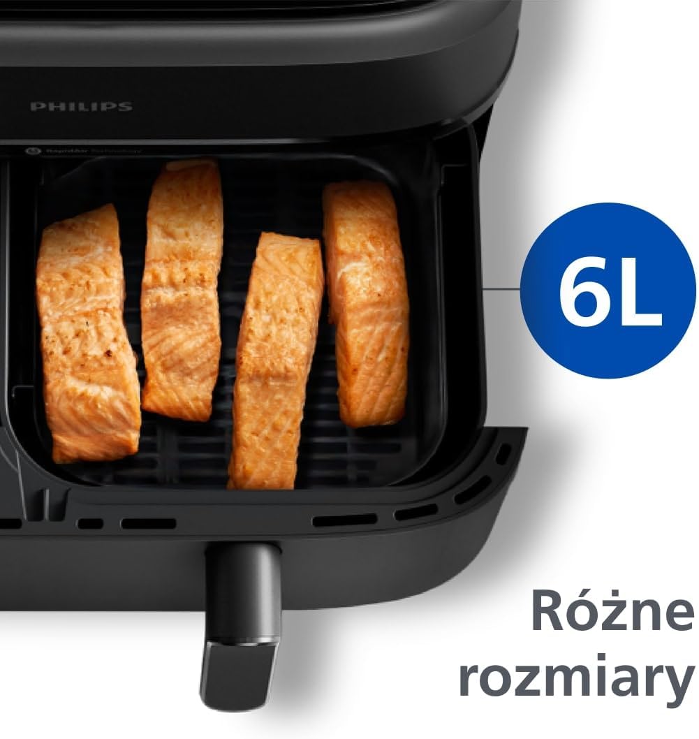 Philips Ovi Dual Basket z parą - Wyjątkowe funkcje gotowania Steamfry, Gotowania na parze, Airfry - 19 sposobów gotowania; pojemność 9L (3L + 6L), RapidAir Plus, automatyczne SteamClean (NA550/00)