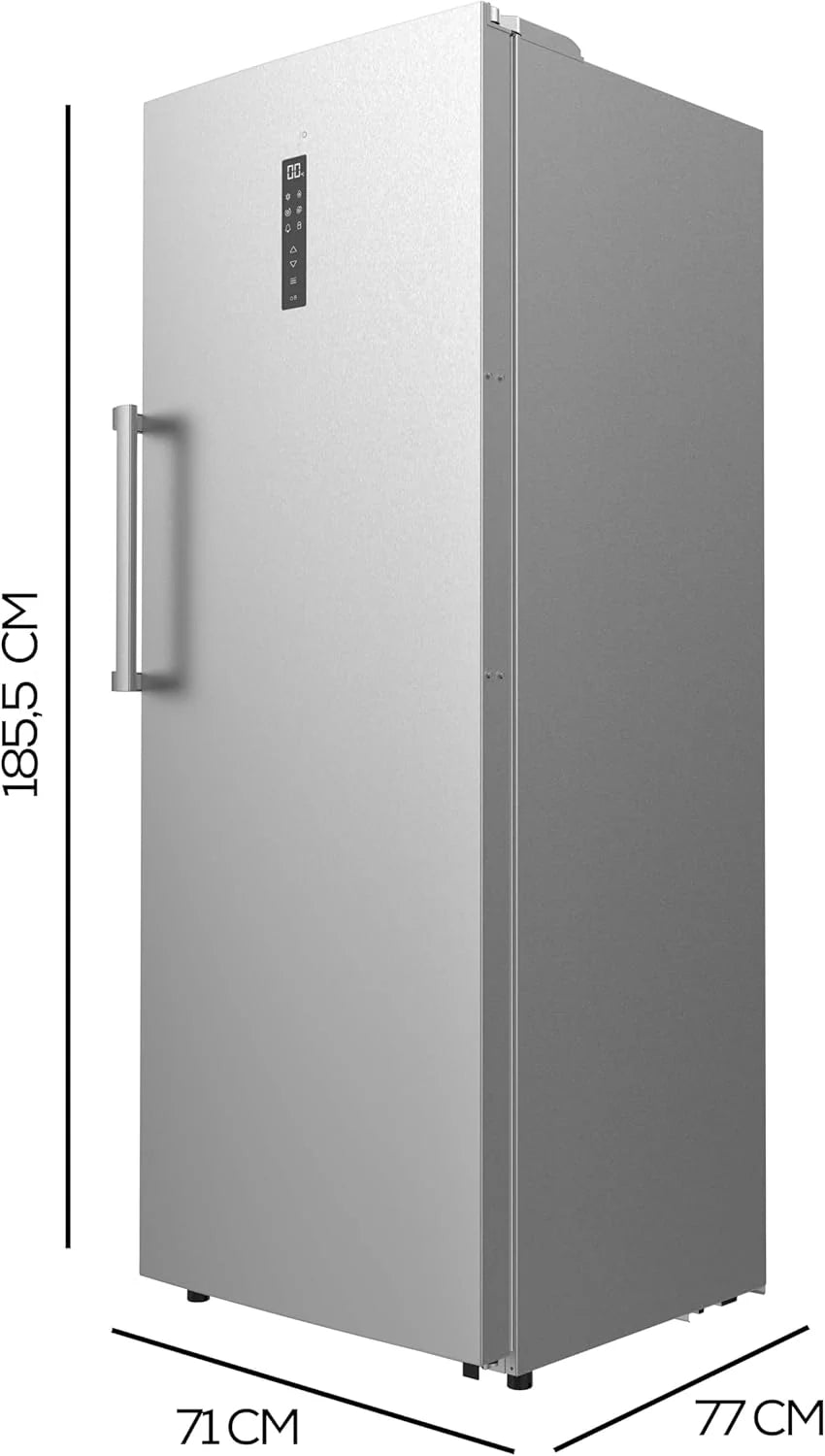 Cecotec Zamrażarka Pionowa 380L Bolero CoolMarket UF 380 Inox. Silnik Inverter Plus, Oszczędność Energii, Total No Frost, Wyświetlacz Sterowania, Możliwość Konwersji na Lodówkę, Stal Nierdzewna