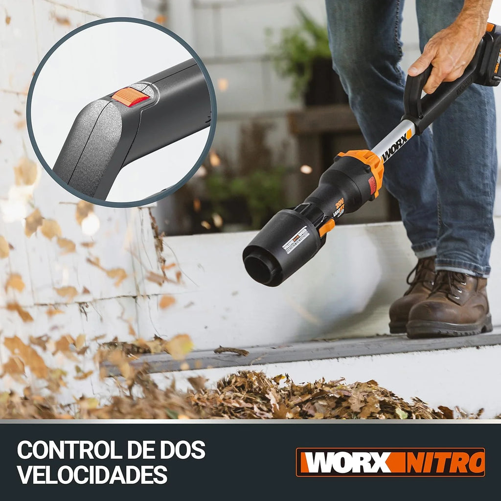 WORX WG543E Dmuchawa do Liści 20V-4Ah Nitro, superlekka 1,7 kg, Silnik bezszczotkowy, 209 km/h, turbina o dużej objętości i prędkości, do czyszczenia ogrodów, ścieżek i działek, zawiera akumulator i ładowarkę