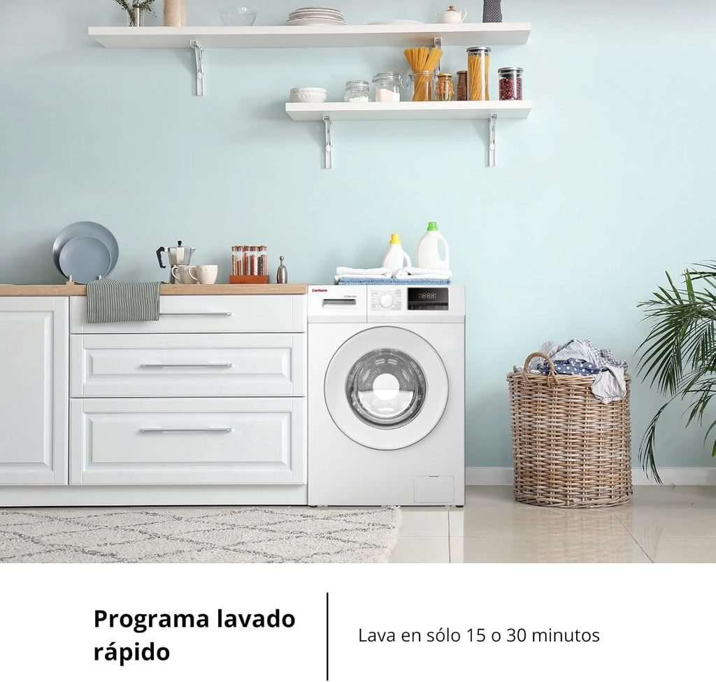 Corberó - Pralka Ładowana Od Przodu Premium 8kg | CLT8BL1424 | 1400 obr./min | Silnik Inverter, 16 Programów, Opóźnienie Startu 3-24 Godziny, Szybkie Pranie 15-30 Min., Drzwi XXL | Biały
