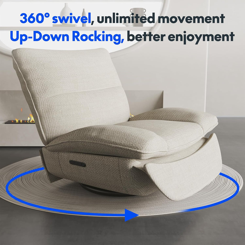 FLEXISPOT XC6 Fotel Relaxacyjny, Obrotowa Kanapa z Funkcją Bujania, Fotel TV z Regulowanym Oparciem, Rozkładany Fotel do Sypialni, Salonu i Kina Domowego (Beżowy)