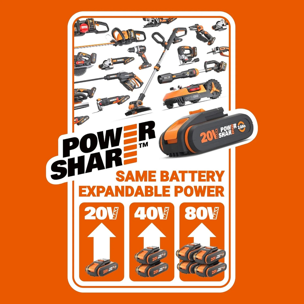 WORX Dmuchawa do Liści 40V Max 2x20V | WG583E | PowerShare |W Zestawie 2 Akumulatory i Podwójna Ładowarka |Funkcja 2w1 Dmuchawa i Odkurzacz – Worek 35L | Dysze w Zestawie | Lekka