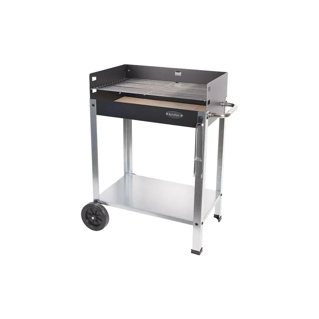 Cofan Grill węglowy na kółkach | Regulowany ruszt | Z cegłą szamotową i uchwytem bocznym | Łatwy transport | Duża powierzchnia grillowania | Wymiary: 56,7 x 36 x 83 cm