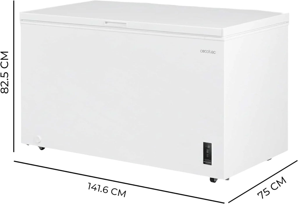 Cecotec Congelador Horizontal 418L Bolero CoolMarket Chest 418P White D. Kosz z uchwytami, Elektroniczne sterowanie LED, Kółka, Niskie zużycie energii, UltraContact D-Cool, Dual Function, Drzwi ZeroG, Fast Freezing