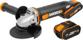 WORX | Szlifierka kątowa 125 mm 20 V | PowerShare | WX803 | W zestawie 2 akumulatory 2 Ah i 4 Ah | Blokada wrzeciona | Przełącznik boczny | Beznarzędziowy system szybkiej regulacji | Uchwyt pomocniczy