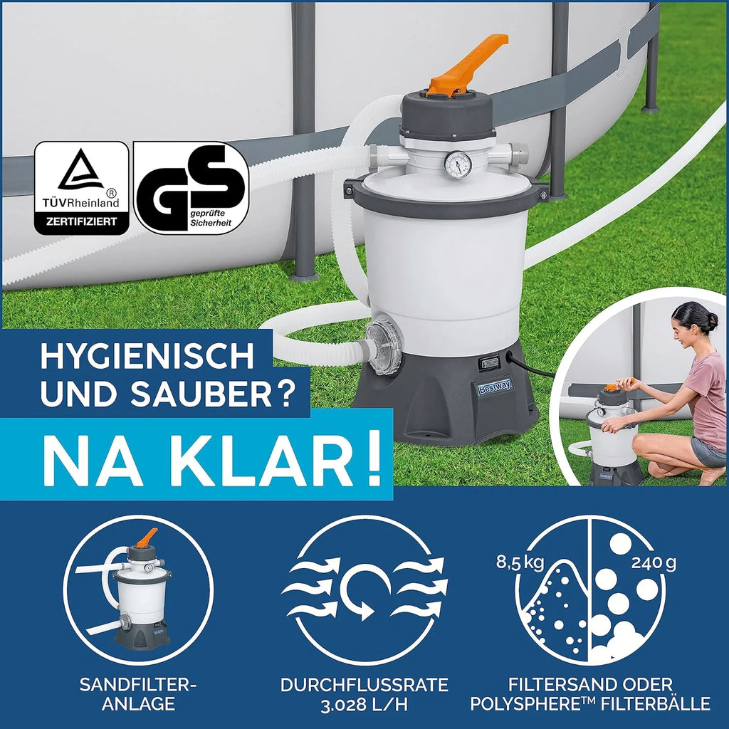Bestway Hydrium - Basen ze stalowymi ścianami, z filtrem piaskowym, o średnicy 300 x 120 cm, szary, okrągły