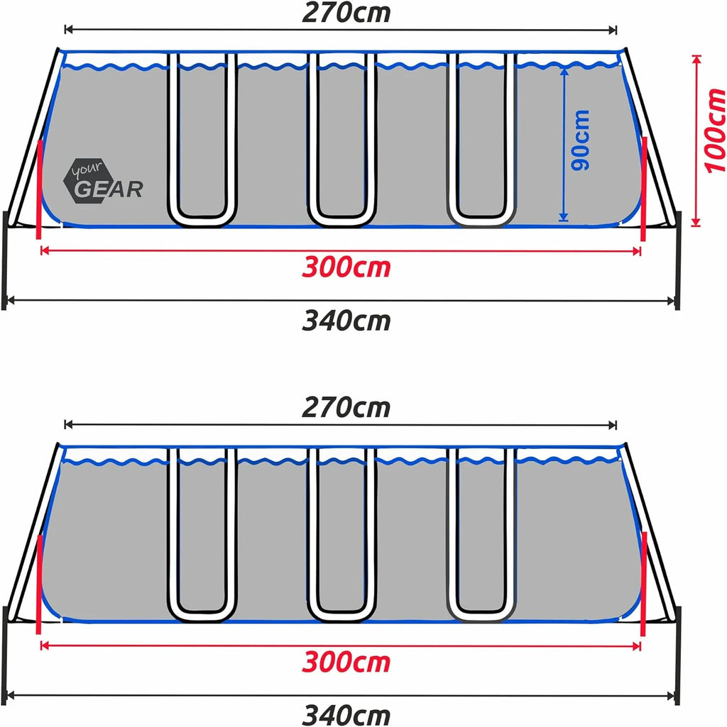 yourGEAR Basen Rodzinny XL 3x3m - Basen Ogrodowy z Wytrzymałą Stalową Ramą, 8100L