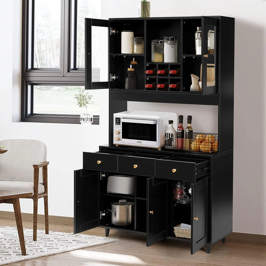 VOWNER Szafka kuchenna/kredens, 100L x 38W x 181H cm, Regał do przechowywania, 5 Drzwi i 5 Regulowanych Półek, Biały